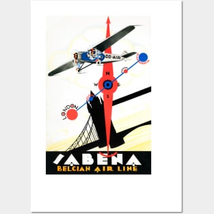 Vintage Travel Poster Belgium Sabena Belgian Air Line Posters and Art